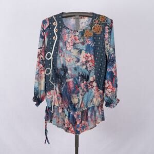 Women's Size XL Sheer Blouse Flowy Boho Art to Wear Artsy Romantic Fairy Floral